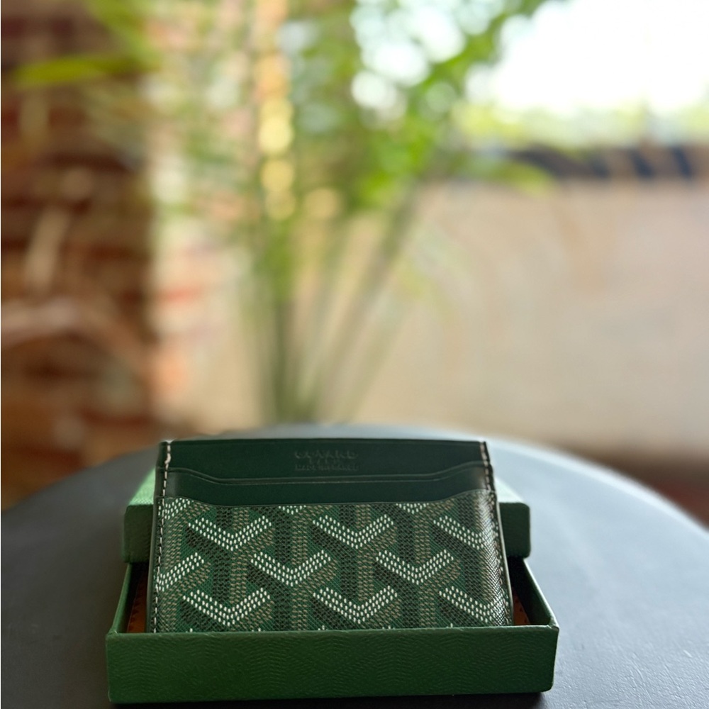 Goyard Green Chevron Card Case